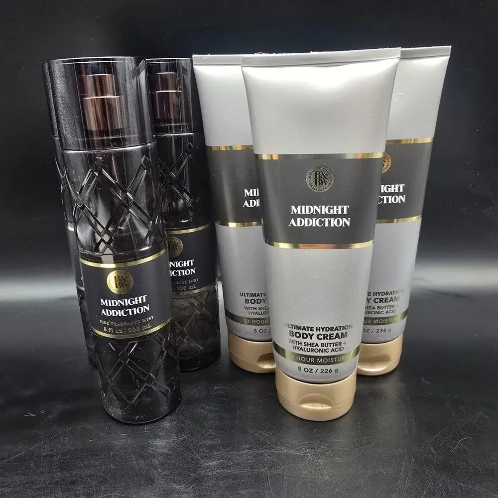 Midnight Addiction Bath and Body Works Mist Spray and Body Cream Lotion Set of 6